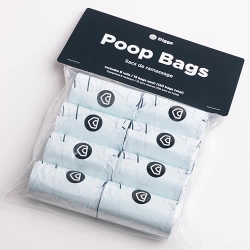 Diggs Dog Poop Bags One-Hand Dispensing - Odor Resistant Dog Poop Bag Refills (8-Pack)