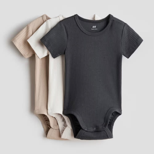 H&M Ribbed Cotton Bodysuits 3-Pack 0-3