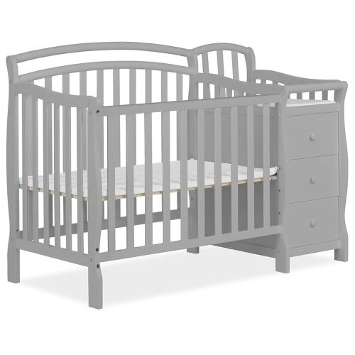 Dream On Me Casco 3-in-1 Mini Baby Crib and Changing Table in Pebble Grey, Convertible Crib, Made of Pinewood, Three Position Adjustable Mattress Height Settings