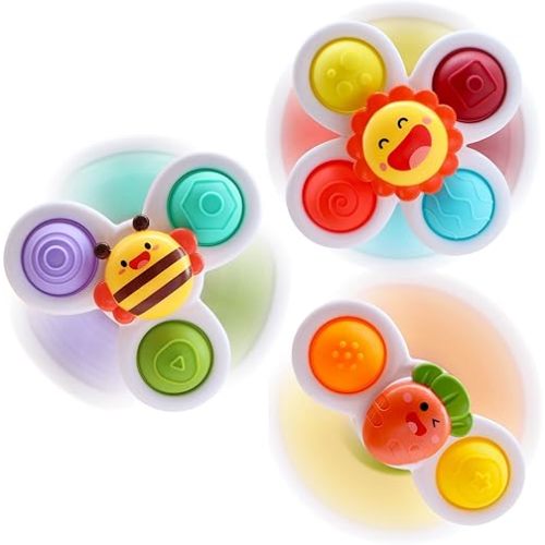 Suction Cup Spinner for Baby Bath Toys, Pop it Fidget Toy for 1-3 Toddlers Gifts Spinning Top Sensory Toy Bath Toys Birthday Gifts for Boy Girl (3 Pcs)