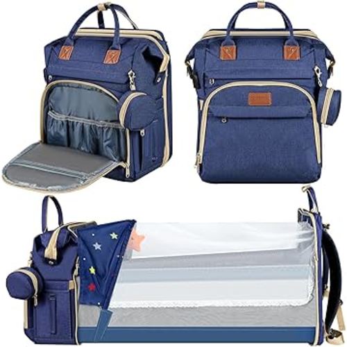Baby Diaper Bag Backpack,Baby Shower Gifts, Multifunctional Travel Diaper Bag, Gifts for Mom with Portable Diaper Pad (Blue)