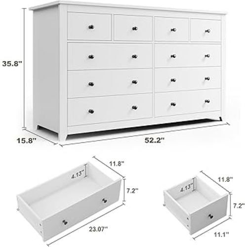 Amazon.com: EnHomee White Dresser, Dresser for Bedroom with 10 Wood Drawers Dressers & Chests of Drawers with Smooth Metal Rail, Wide Storage Dressers Organizer for Hallway, Bedroom, 52.2W*15.8" D*35.8" H : Home & Kitchen