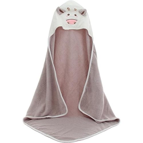 TONWHAR Baby Hooded Bath Towel - 100% Cotton Super Absorbent Baby Shower Towel Gift with Newbron - Dairy Cow Bath Towel for Infant Boy and Girl (Light Coffee)