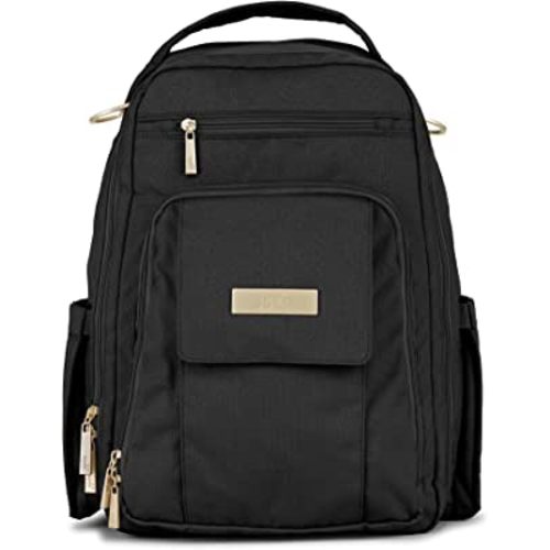 JuJuBe Diaper Bag, Travel Backpack with Portable Changing Pad, Stroller Hooks & Pockets for Baby Bottles, Diapers, Pacifier, Wipes, Snacks, & Daily Essentials, Mommy Carrier, Be Right Back - Black