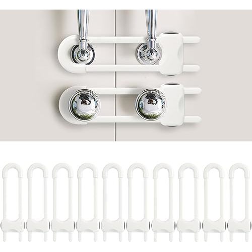 Baby Proofing Cabinets, Sliding Cabinet Locks for Babies, Adjustable U Shaped Baby Safety Locks, Childproof Cabinet Latch for Kitchen, Bathroom, Drawer, Cupboard Doors Knobs & Handles (10Pack White)