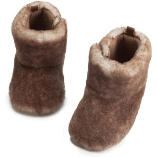 KIDSUN Infant Baby Boy Girl Cozy Fleece Bootie Newborn Stay On Slipper Winter Warm Gripper Non-Slip Crib Shoes - 6-12 Months Infant - E2-coffee