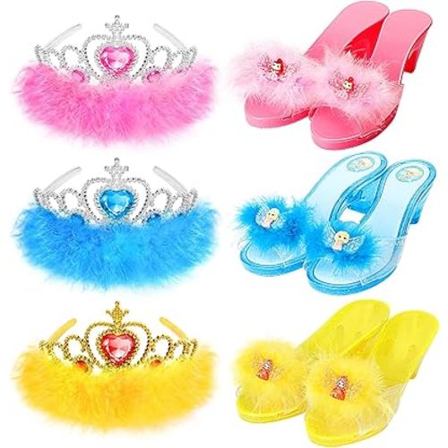 Princess Dress Up Shoes Set, Girls Role Play Dress Up Toys,Toddler Pretend Play Crown Kit Gift Set for Little Girls Aged 3-6 Years Old