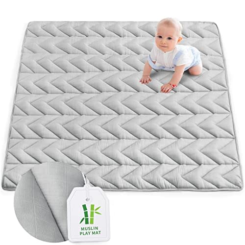 50x50 Play Mat for Playpen, Muslin Baby & Kids Play Mat, Mat for Baby to Play on Floor, Toddler Play Mat Fits for LIAMST & TODALE 50×50 Playpen, Non Slip Cushioned Crawling Mat, Grey