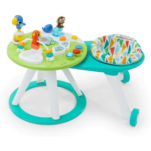 Bright Starts Around We Go 2-in-1 Baby Walker, Discovery Activity Center and Table, Tropic Cool, Ages 6 Months+