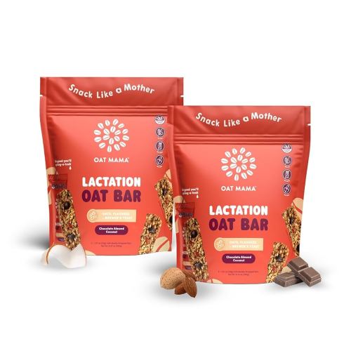Oat Mama Chocolate Almond Coconut Lactation Bars | Essential Breastfeeding Snacks with Oats, Flaxseed & Brewer’s Yeast | Milkflow Lactation Support for Nursing Moms - 10 Count
