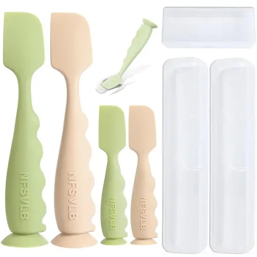 Diaper Cream Spatula with Case,2 Large 2 Mini Butt Paste Spatula with 3 Travel Case,Soft Baby Butt spatula Diaper Cream Applicator diaper Rash spatula Bum spatulas Brush (Green-White)