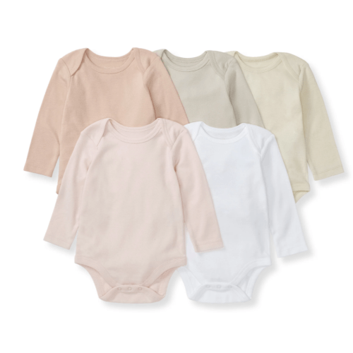 Solid Organic Cotton Long Sleeve Baby Bodysuits 5 Pack - Pink Sand