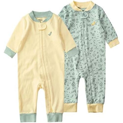 Teach Leanbh Baby 2-Pack 100% Cotton Romper Jumpsuits Two Way Zipper Long Sleeve Footless Sleep and Play