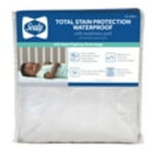 Sealy Total Stain Protection Waterproof Fitted White Crib Mattress Pad, Crib/Toddler Bed, 52" L x 28" W