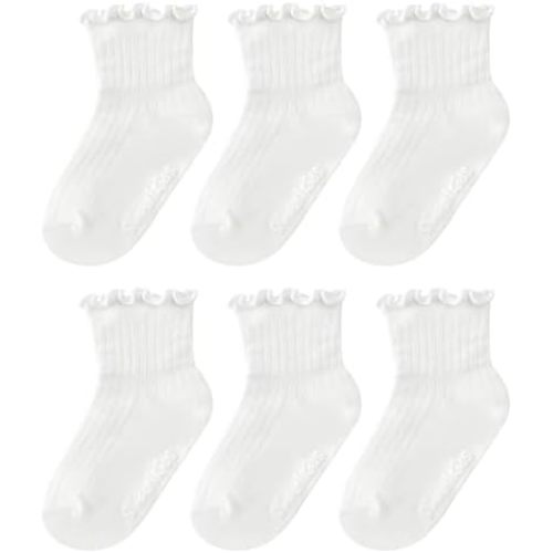 Simply Kids Toddler Ruffle Socks with Grips for Baby Girls (6 Pairs), 6 Months to 7 Years