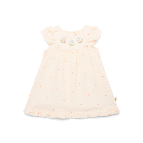 easy-peasy Baby Girls Organic Cotton Gauze Embroidered Flutter Dress, Sizes 0-24M