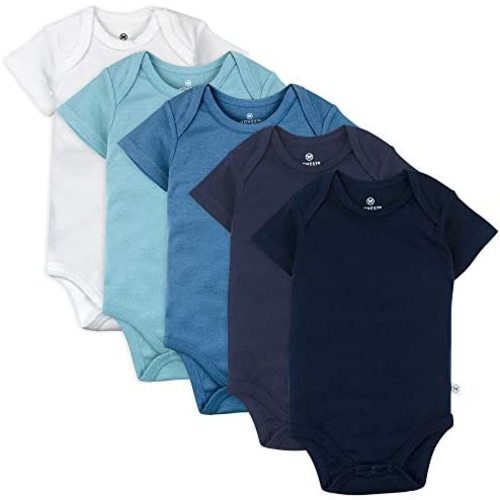 HonestBaby baby-boys 5-pack Short Sleeve Bodysuits One-piece 100% Organic Cotton for Infant Baby Boys