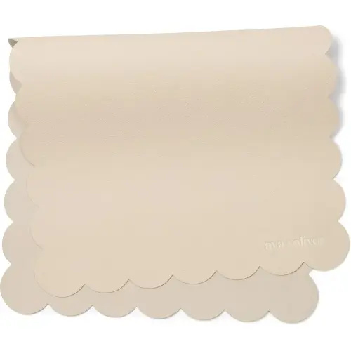 Vegan Leather Baby Changing Mat (16 X 30 in) - Multipurpose Wipeable and Portable Diaper Mat - Foldable for Travel (Cream Scallop)