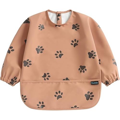 Baby Bib with Long Sleeves Bib & BLW, Machine Washable & Soft and Skin-Friendly Material, Coverall Bibs for Baby Feeding, Waterproof and Easy to Clean, for Baby Infant Toddlers (Orange)