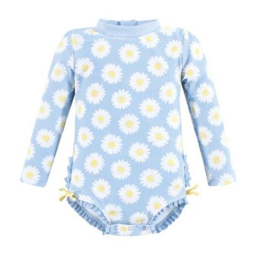 Hudson Baby Girls Rashguard Baby Swimsuit, Blue Daisy