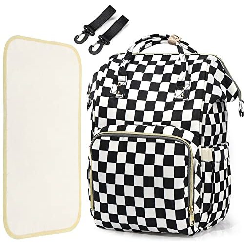 LIMHOO 3 in 1 Diaper Bag Backpack, Multifunction Large Baby Bags with Changing Pad & Stroller Straps, Waterproof Nappy Bag for Mom Baby Care (Checkered)
