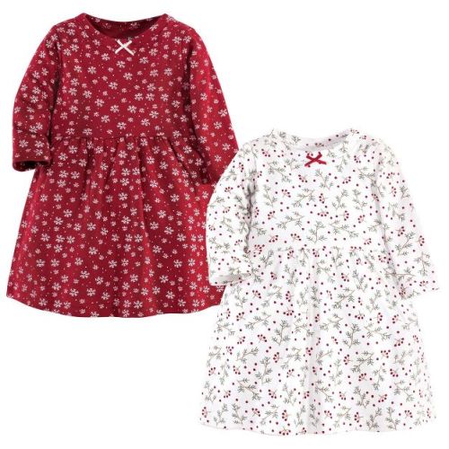 Hudson Baby Infant and Toddler Girl Long-Sleeve Cotton Dresses 2pk, Winterland, 0-3 Months