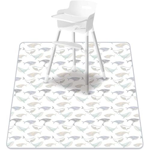 Baby Splat Mat for Under High Chair, 51 x 51 Inch Wipeable Splash Mat，Floor Protector，Wipe-Clean Tablecloth and Playing Mat (Whale)