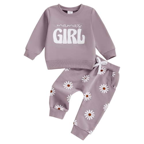 Xyant Toddler Baby Girl Clothes Mamas Girl Long Sleeve Pullover Sweatshirt Stretch Jogger Pants Fall Winter Outfit (Purple,0-6 Months)