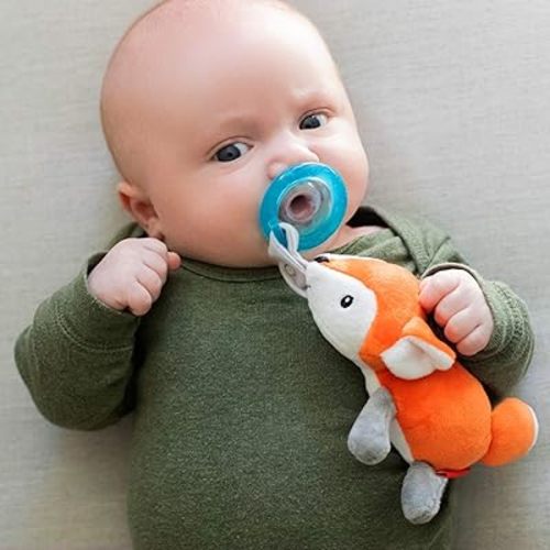 Nuby Soft Plush Pacifinder with Detachable Silicone Pacifier: 0-6 Months, Fox, Natural Cherry Shape, orange, one size