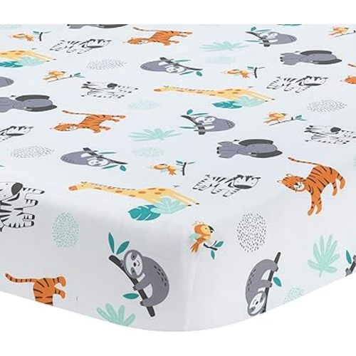Bedtime Originals Mighty Jungle Fitted Crib Sheet, Multicolor (283006B), 52x28 Inch (Pack of 1)