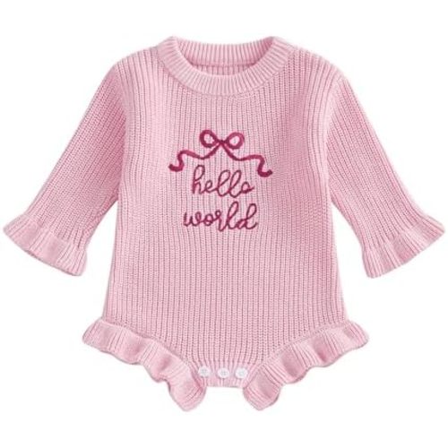 Baby Girl Fall Winter Clothes Newborn She's Here Bow Embroidery Knit Sweater Romper Warm Casual Bodysuit