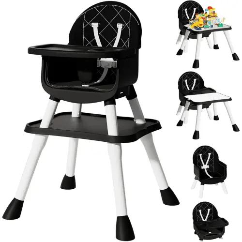 6 in 1 Baby High Chair, Convertible Highchair for Babies and Toddlers (Black)