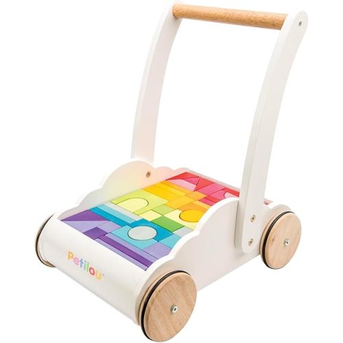 Le Toy Van - Petilou Wooden Walker Toy for Toddlers and Babies | Educational Rainbow Cloud Walker | Suitable for A Boy Or Girl 1 Year Old +, Multi, 45 Blocks (PL102)