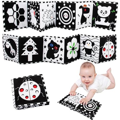 beetoy Black and White High Contrast Newborn Baby Book, Soft Book for Newborns, Early Learning Baby Book, Tummy Time Toys, Brain Development Baby Newborn Toys, 0-3-6 Months