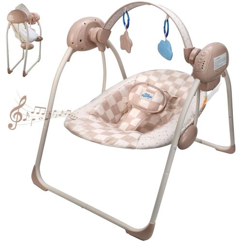Baby Swings for Infants, Tiny Marvels Portable Swing with Adaptable Speed, Music, Removable-Toy-Bar, Foldable Infant Swing for Indoor and Outdoor Use, 0-9 Months 6-20 lbs