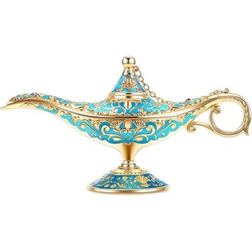 Gusnilo Vintage Aladdin Magic Lamp Genie Collector's Edition /Wedding Table Decoration,Collectable Rare Classic Arabian Props Aladdin Pot & Delicate Gift for Party/Birthday(Peacock Blue)
