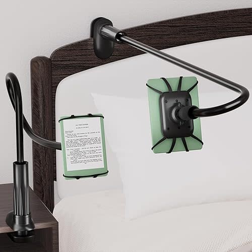 Gooseneck Kindle Holder for Reading in Bed - [Anti-Slip] Phone Holder for Bed, Kindle Paperwhite Stand Accessories, Overhead Cell Phone Clamp Mount for Desk, for Tablets 4-10.5 inches