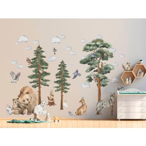 Big Backwoods Animlas Wall Stickers set - Forest Wall Decals – Woodland Animals and Trees – Nursery Room Decor