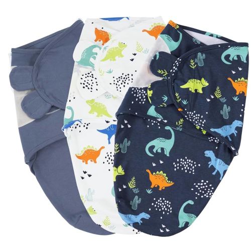 PHF 100% Cotton Baby Swaddle Sleep Sacks for Newborn, 3 Pack Soft Breathable Baby Swaddle Sack 0-3 Months for Boys Girls, Easy Adjustable, Blanket Wrap, Newborn Essentials (Dinosaur)