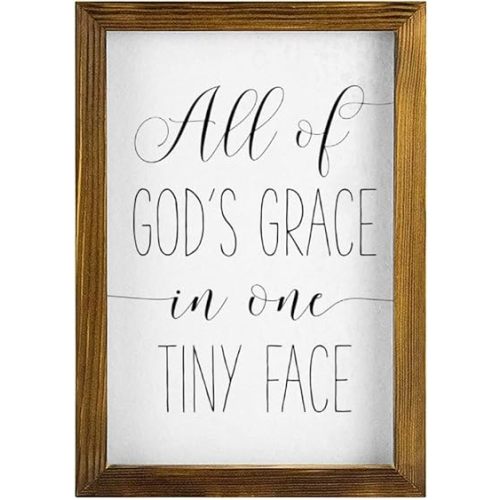 Wood Signs Wall Hanging Home Decoration Bible Verses All of God's Grace in One Tiny Face with Frame Wooden Plaque for Living Room Kitchen Batheroom Bedroom 8x12inch