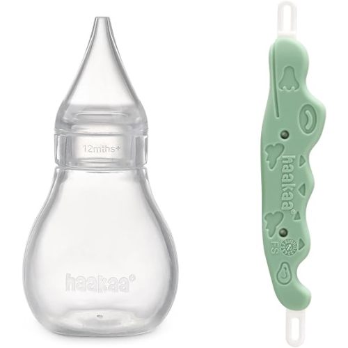 Haakaa Silicone Baby Nasal Aspirator&BabyCroc Dual-Ended Ear & Nose Cleaner Set-Nose Bulb Syringe | Easy-Squeezy Baby Nose Cleaner, Newborn Infant &Toddler