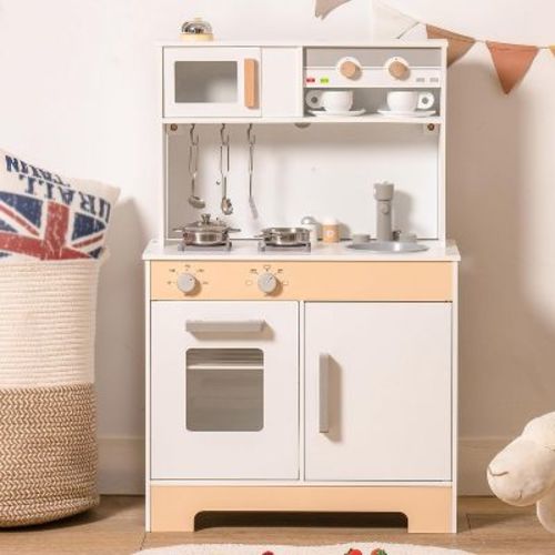 Kids Kitchen Playset with Changeable Themes - Double-Side Pretend Kitchen Toy with Range Hood, Ice Maker, Microwave for Indoor & Outdoor