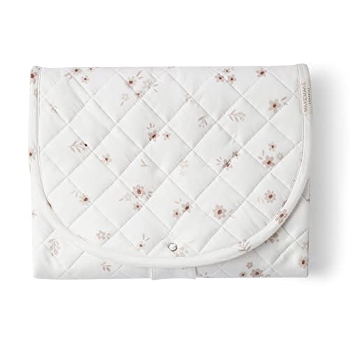 Makemake Organics Organic Portable Changing Pad GOTS Certified Organic Cotton Fill Portable Diaper Changing Mat Diaper Clutch Changing Station Kit Compact Travel Pad (33"x34", Bloom)