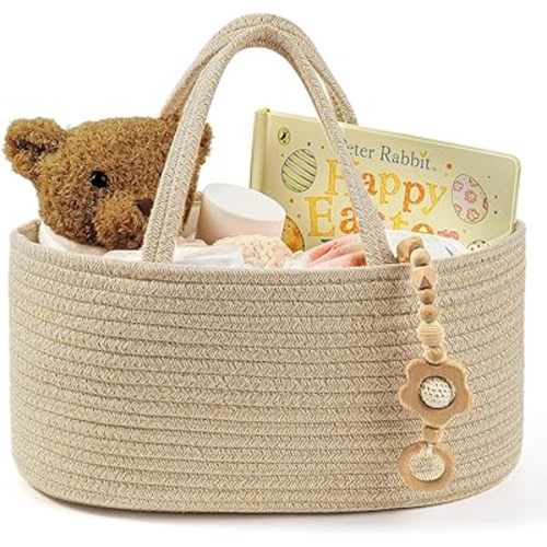 Diaper Caddy Organizer, Empty Gift Basket for Newborn Essentials, Baby Storage Basket, Stylish Gift Bag for Baby Shower, Boys and Girls – Small, Oatmeal