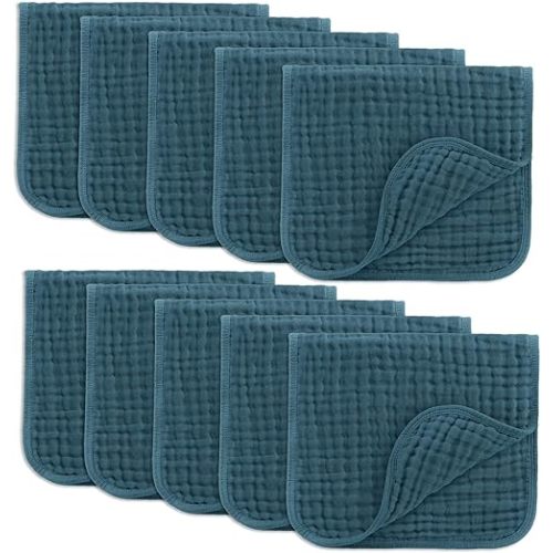 Comfy Cubs Muslin Burp Cloths Set Large 100% Cotton Hand Washcloths for Babies, Baby Essentials 6 Layers Extra Absorbent and Soft Boys & Girls Baby Bibs & Burp Cloths Set (Neptune, 10-Pack, 20" X10")