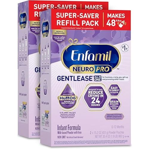 Enfamil NeuroPro Gentlease Baby Formula, Brain Building DHA, HuMO6 Immune Blend, Designed to Reduce Fussiness, Crying, Gas & Spit-up in 24 Hrs, Gentle Infant Formula Powder, Baby Milk, 60.8 Oz Refill