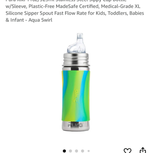 Pura Kiki 11oz/325ml Stainless Steel Sippy Cup Bottle w/Sleeve, Plastic-Free MadeSafe Certified, Medical-Grade XL Silicone Sipper Spout Fast Flow Rate for Kids, Toddlers, Babies & Infant - Aqua Swirl