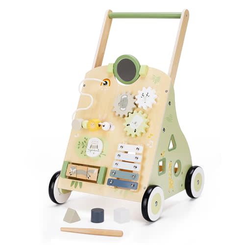Wooden Baby Push Walker and Toddler Pull Learning Activity Toy - Develop Motor Skills & Creativity - Multiple Activities Center for 1-3 Years Old Boys and Girls