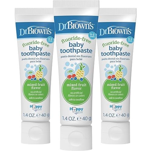 Dr. Brown's Fluoride-Free Baby Toothpaste, Infant & Toddler Oral Care, Mixed Fruit, 3-Pack, 1.4oz/40g, 0-3 years