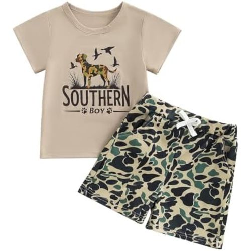 WZTYYDS Toddler Boys Summer Outfits Animal Print Short Sleeve T-Shirt and Elastic Shorts for 2 Piece Vacation Clothes Set